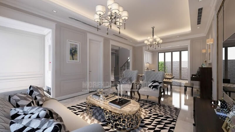 Trang trí nội thất phòng khách biệt thự ấn tượng, đồ gỗ nội thất được bố trí hợp lí, mang lại cho gia chủ một không gian sang trọng đầy tiện nghi Vẻ đẹp ngất ngây các mẫu phòng khách gỗ óc chó cao cấp