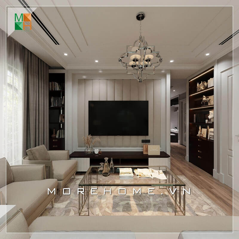 Ngắm nhìn mẫu thiết kế nội thất phòng khách đẹp, sang trọng cho chung cư, nhà phố, biệt thự mang phong cách tân cổ điển. Thiết kế phòng khách tân cổ điển đang là một xu thế đang được săn đón nhất hiện nay. Lối thiết kế phòng khách cổ điển xen lẫn hiện đại này sẽ đem lại nét mới, nét cổ vì thế không bao giờ lỗi mốt với thời gian. Chia sẻ các mẫu trang trí phòng khách chung cư sang trọng