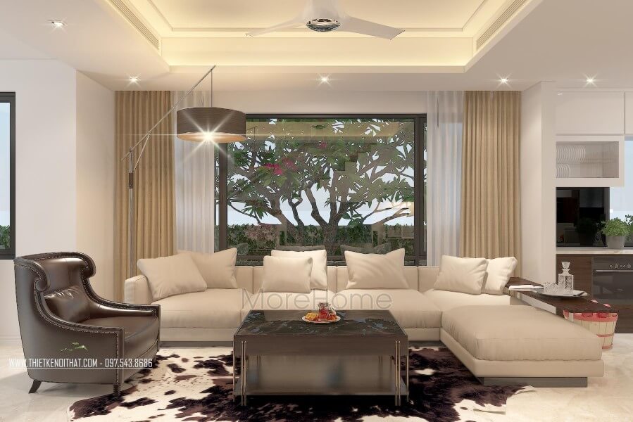 Thiết kếtrang trí nội thất phòng khách với tông màu trung tính thể hiện sự hiện đại và sang trọng Tham khảo các mẫu thiết kế phòng khách độc đáo