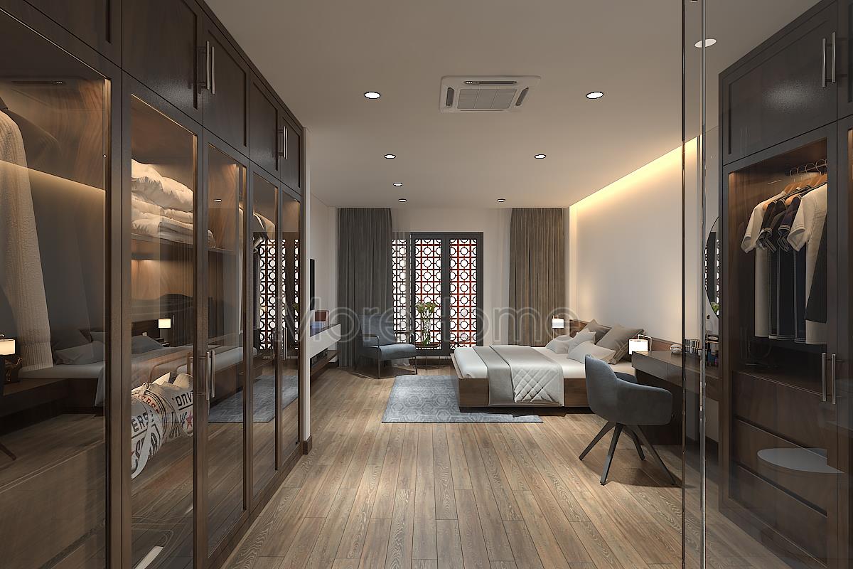 Thiết kế phòng ngủ với nội thất gỗ tự nhiên cao cấp độc đáo, sang trọng