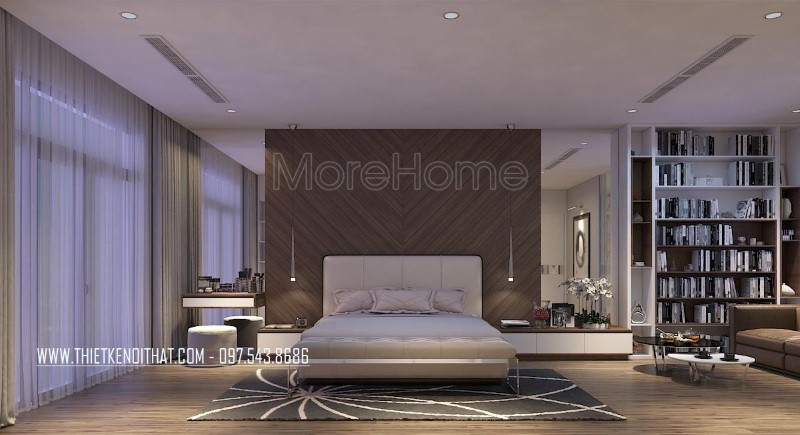 Thiết kế nội thất phòng ngủ hiện đại với tông màu nâu sáng đẹp, tinh tế cho nhà phốbiệt thự