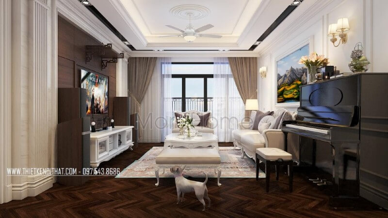 Thiết kế nội thất phòng khách chung cư cao cấp phong cách tân cổ điển Thiết kế phòng khách độc đáo