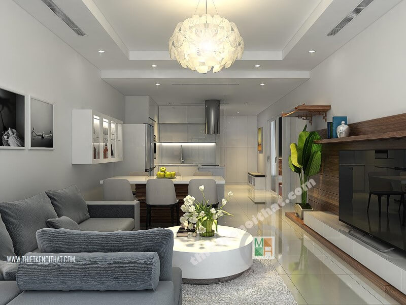 Mẫu thiết kế phòng khách đẹp cho chung cư diện tích nhỏ với đồ nội thất hiện đại, tiện lợi. Thiết kế phòng khách độc đáo
