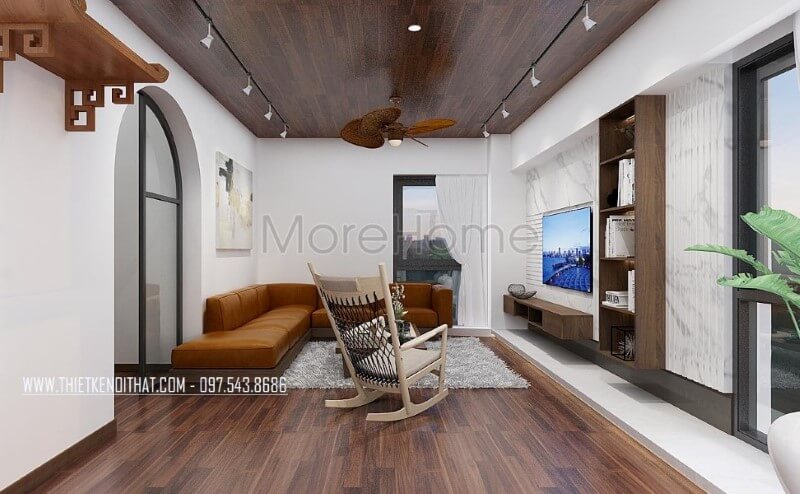 Phong cách thiết kế sang trọng với sắc cam nổi bật tạo nên không gian hiện đại, trẻ trung cho phòng khách biệt thự, nhà phố. Thiết kế phòng khách độc đáo