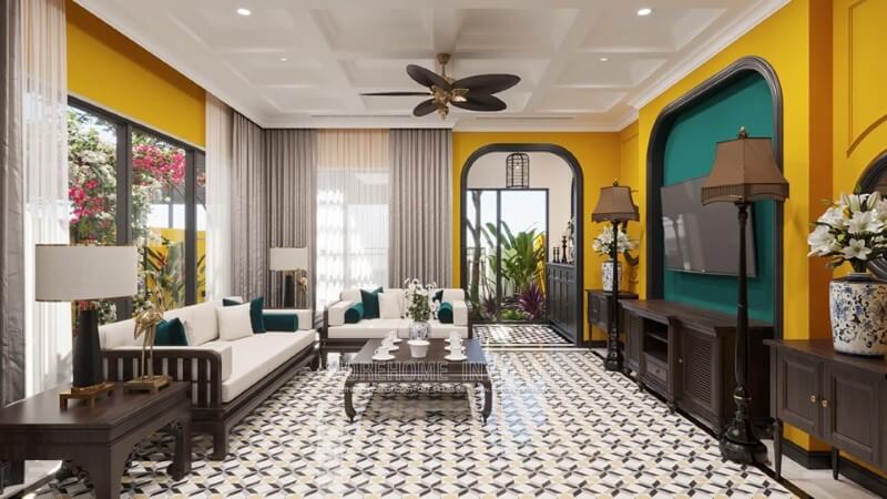 Bản sắc dân tộc được KTS Morehome gửi trọn trong mẫu thiết kế phòng khách biệt thự á đông này Lựa chọn những mẫu thiết kế phòng khách đẹp cuốn hút