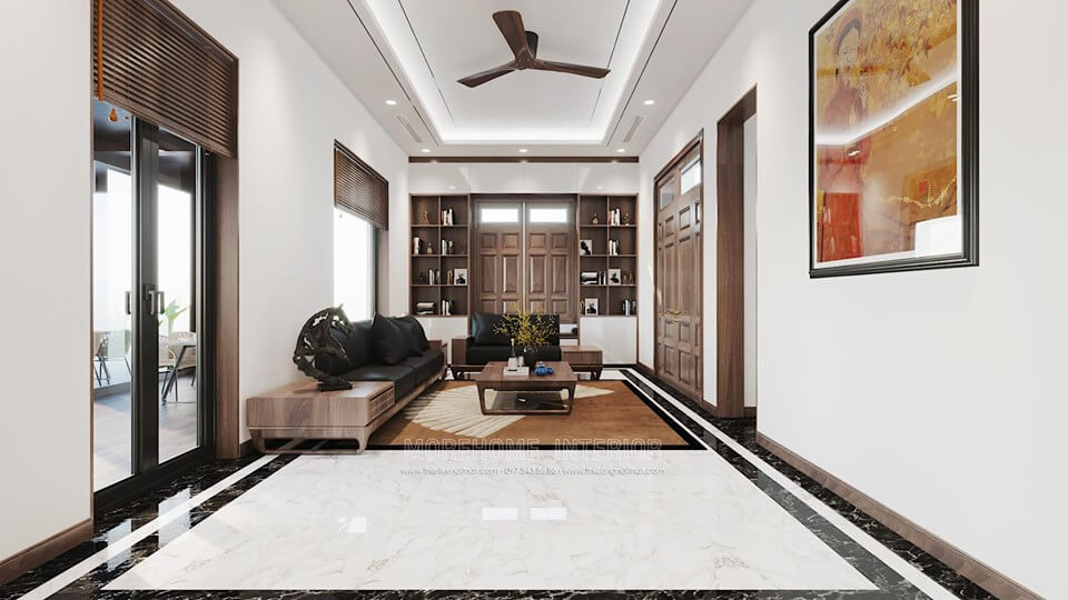Thiết kế nội thất gỗ óc chó cho phòng khách nhà phố, không gian tiếp khách sang trọng, hiện đại Lựa chọn những mẫu thiết kế phòng khách đẹp cuốn hút