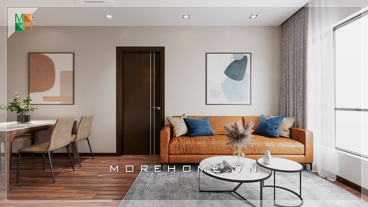 Giới thiệu mẫu ghế sofa bọc da bò nổi bật phù hợp với không gian phòng khách chung cư đơn giản, kết hợp mẫu bàn độc đáo 2 mặt tròn chồng lên nhau khiến căn phòng khách trở nên hiện đại và sang trọng hơn. Mê mẩn mẫu bày trí phòng khách