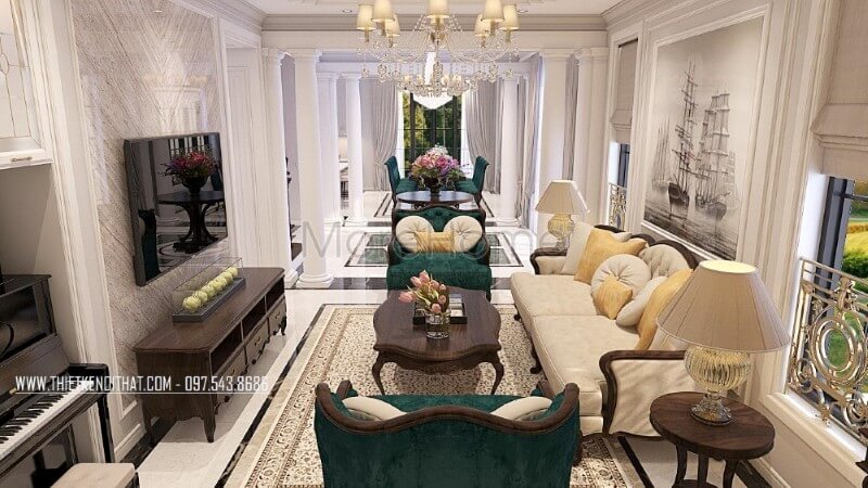 Trang trí nội thất phòng khách gỗ óc chó cao cấp tại Hà Nội, chỉ với sự kết hợp hài hòa 3 tone màu xanh coba - nâu trầm - be, KTS Morehome đã phác họa thành công nên một công trình bâc nhất hàng đầu hiện nay Các xu hướng trang trí phòng khách sang trọng, đẳng cấp