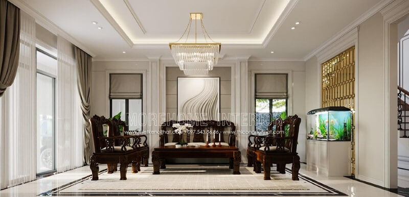 Tranh in canvas treo tường đẹp tạo điểm nhấn ấn tượng cho phòng khách. thiết kế nội thất phòng khách